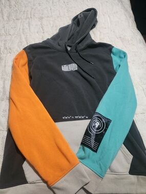 Brooklyn Cloth Black Hoodie with Orange & Teal Sleeves